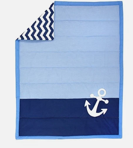 Little Love: Anchor Crib Quilt by NoJo- Chevron NEW 42 in x 33 in