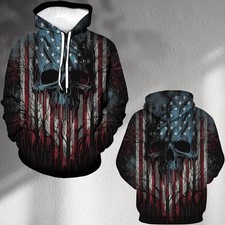 American Flag Skull Hoodie 3D All Over Print - Adults  Youth
