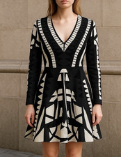 NWT Parker Women's Fit & Flare Dress XS Black White Stretch Knit Party Cocktail