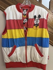 Vtg Retro 90s Mickey Mouse Co Colorblock Full Zip Reversible Vest Sz LARGE