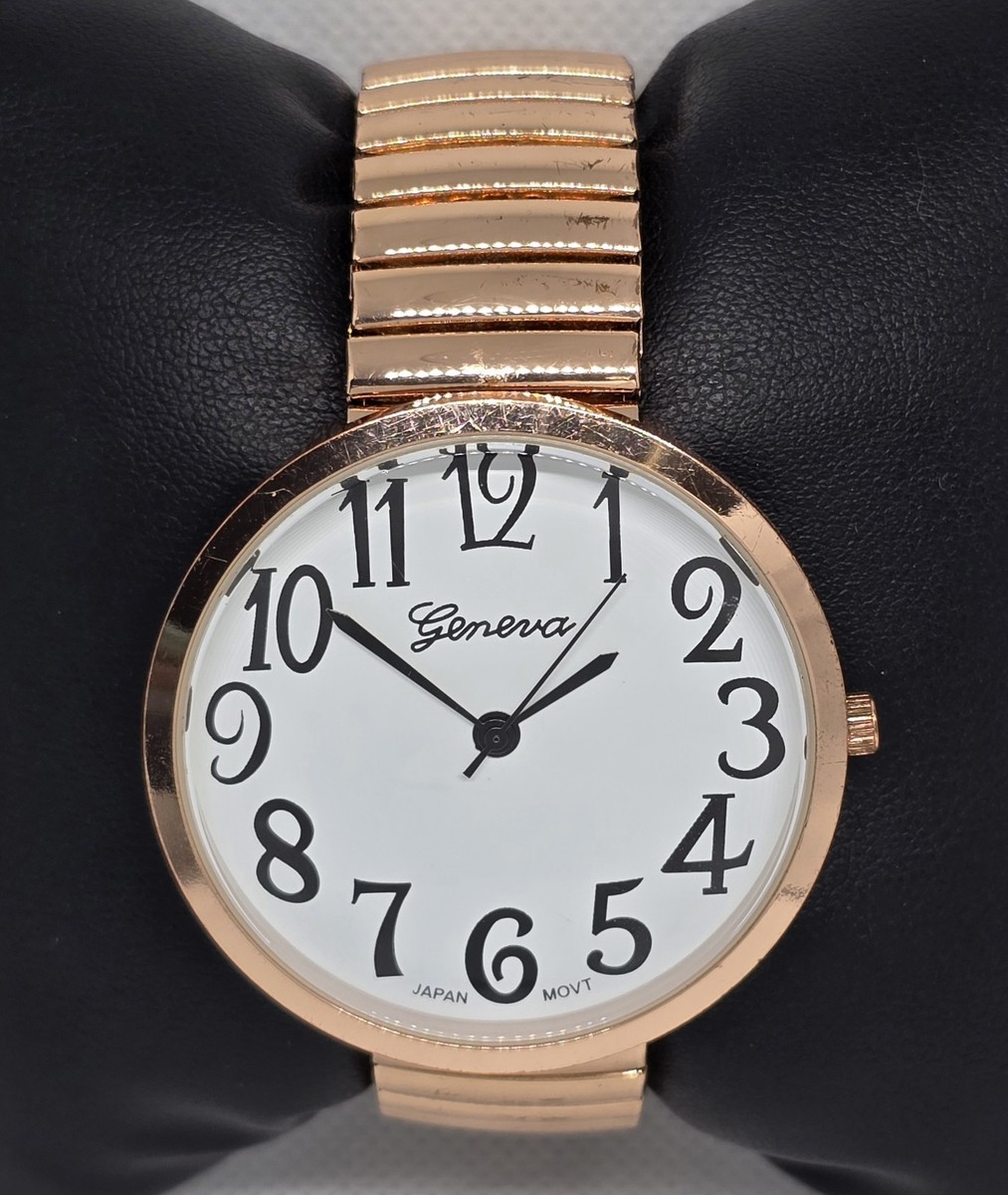 ウ*レ様 ゴールド ピンクゴールド ホワイトゴールドグラデーション スネーク ネ Women's Geneva White Dial Jumbo Numerals Rose Gold Tone Expandable