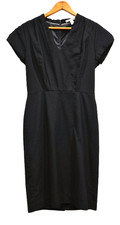 Banana Republic Black V-neck Wool Blend Short Sleeve Midi Dress Size 6 Lined EUC
