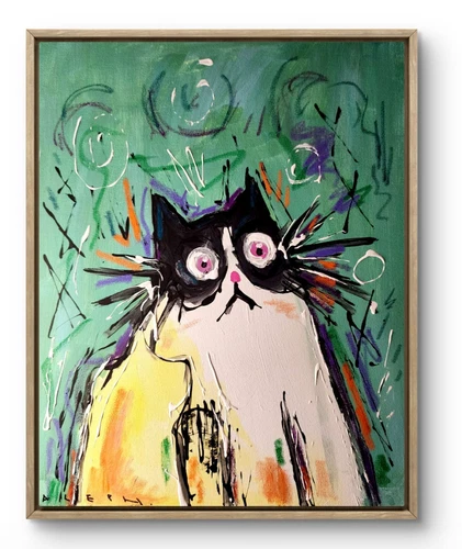 Aleph Hand Painted Textured Cat 16x20 Animal Wall Art Acrylic Canvas Home Decor deal from eBay