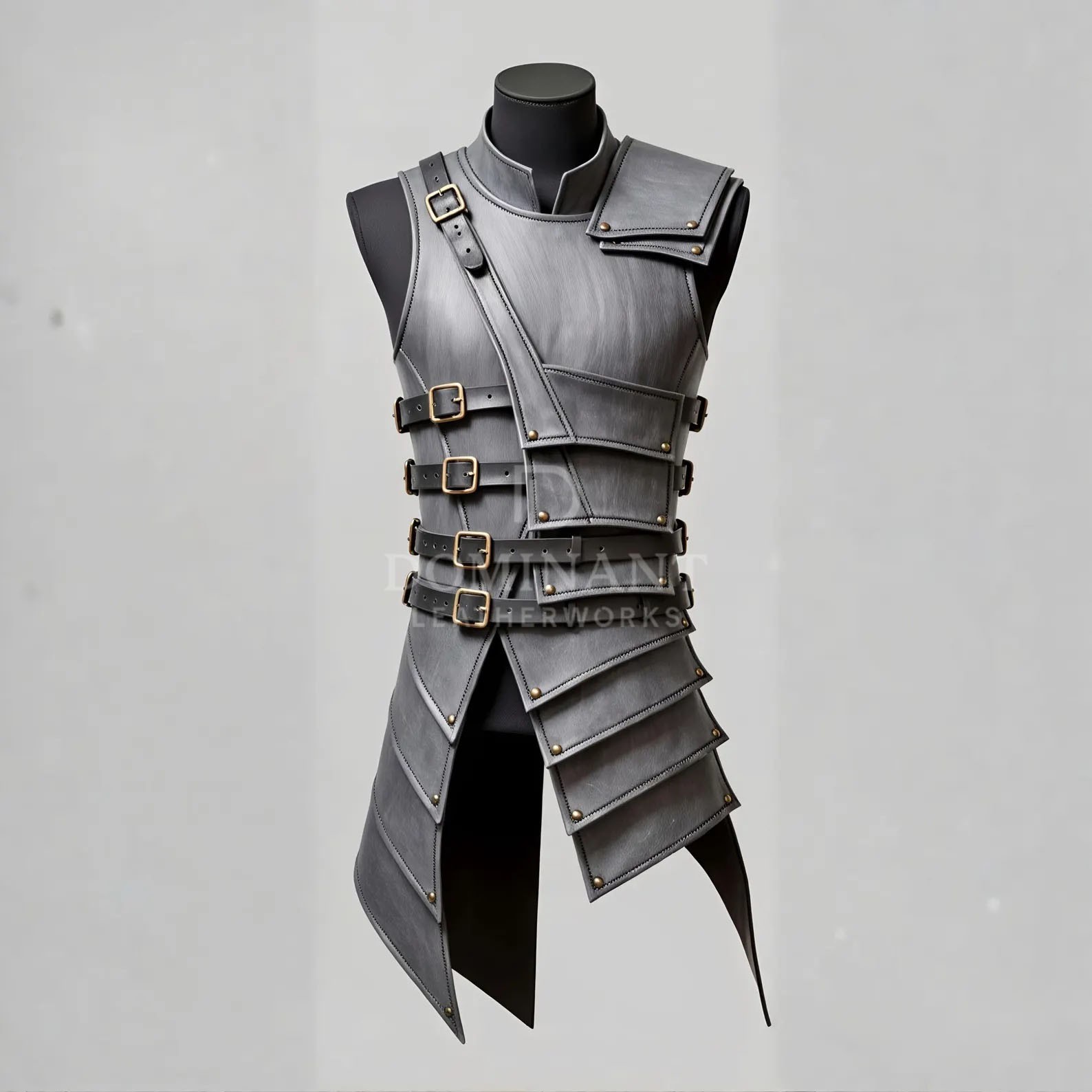 Handmade Grey Leather Chest Armor – Medieval Knight LARP & Cosplay Vest