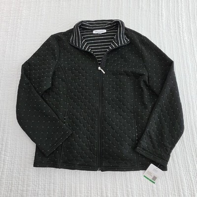 Emily Daniels Quilted Full Zip Jacket Womens L Black NWT Metallic Lined NEW