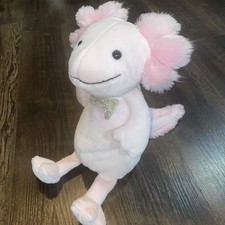 FAO Schwarz Axolotl Plushie 16" Pink Lovey Soft Sparkle Bow Tie Fluffy Cute