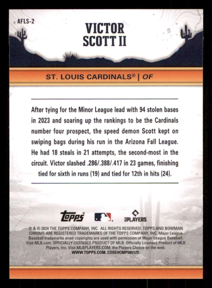 2024 Bowman Chrome '23 AFL Fall Stars #AFLS2 Victor Scott II - Image 2 of 2