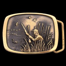 Solid Brass Duck Hunter Geese Mallards  Pond Decoys Vintage Belt Buckle by BTS