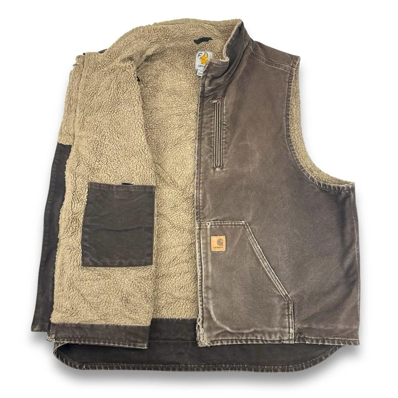 Vintage Carhartt V33 DKB Sherpa Lined Work Vest Gilet, Choc Brown, XXL (JKT528)