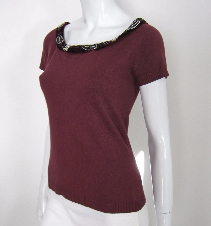 Suéter HWR Manga Corta Escote Redondo Cuentas Talla M Medio Sólido Púrpura 235 Foto 3 de 4