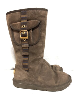 UGG Boot Women Brown Leather Retro Cargo 1895 Tall Side Zip Pocket  Sheepskin