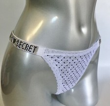 Victoria's Secret Rhinestones Shine Strap Lacie Thong Panty Polka Dots M Nwt