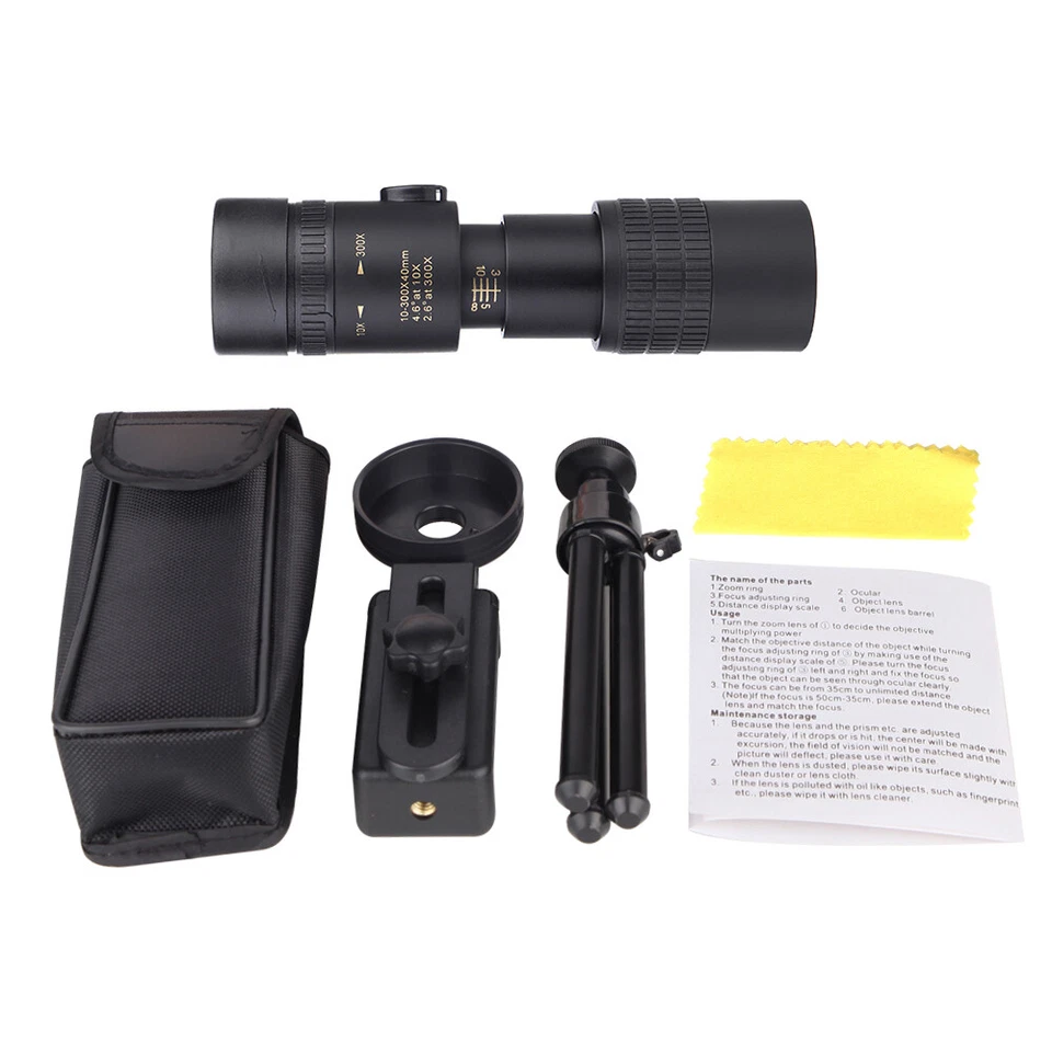 10-300X40mm BAK4 Prism Monocular Spotting Scope with Tripod M2G0 - Image 4 of 4