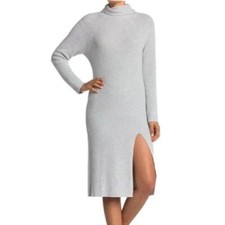 Abound Womens Midi Knit Sweater Dress Turtleneck Small S Gray Side Slit New NWT
