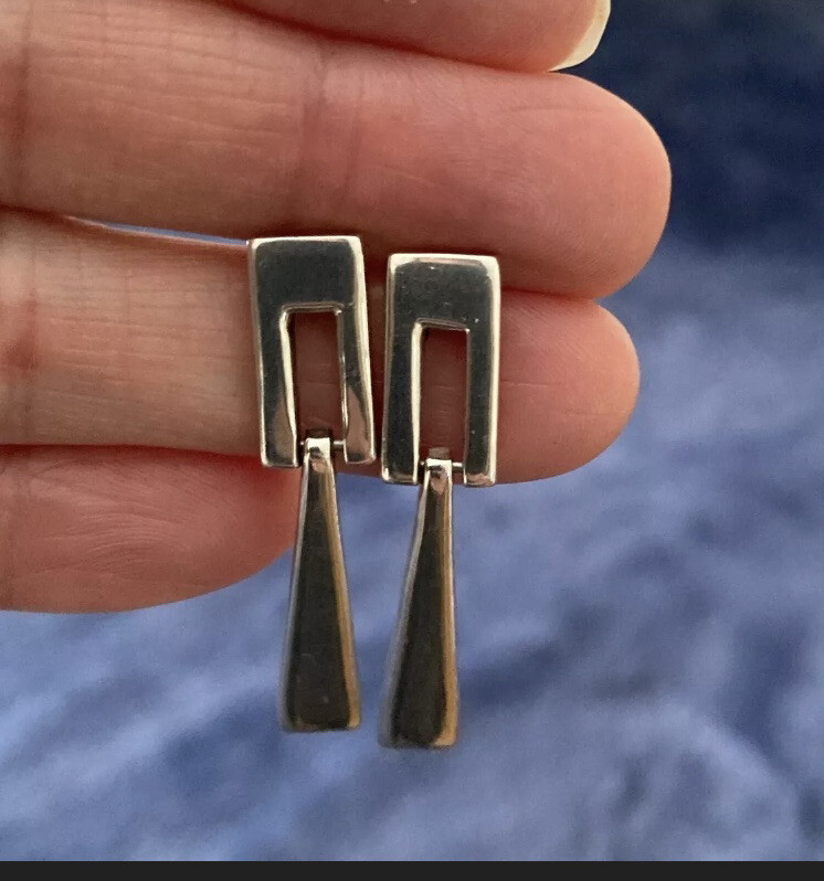 925 Solid Sterling Silver contemporary Dangling e… - image 1