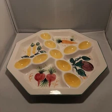 Handpainted 9 Deviled Egg Octagon Serving Party Relish Dish Food Platter Plate 