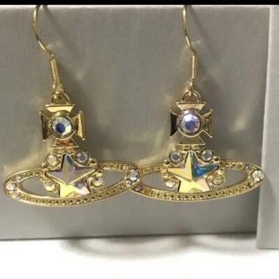 Vivienne Westwood Earrings Pierced Shooting Star Orb Gold NO BOX 