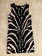 Ann Taylor LOFT Womens Sheath Dress Black Tan Zebra Design Sz 6 Zip Sleeveless