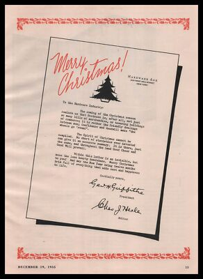 #ad 1935 Hardware Age Merry Christmas To Industry Letter President amp; Editor Print Ad $13.94