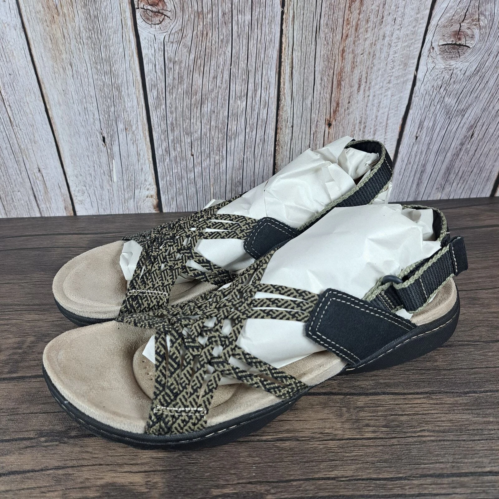 Clarks Amanda Ease sandali neri combinati slingback da donna taglia 8 M (GUC)