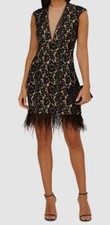 Adrianna by Adrianna Papell Women's Black Feather-Trim Sheath Lace Dress Size 14