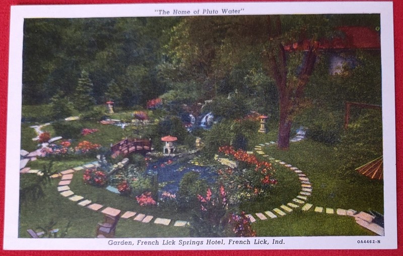 Vtg Postcard of French Lick Springs Hotel Gardens-French Lick, IN-kept Pristine 