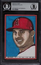 Mike Trout Original Art Sketch Card Los Angeles Angels 1/1 BAS