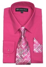 Fortino Landi Men's Dress Shirt w/ Tie  Hanky Set 21B Fuchsin, Pink, Peach