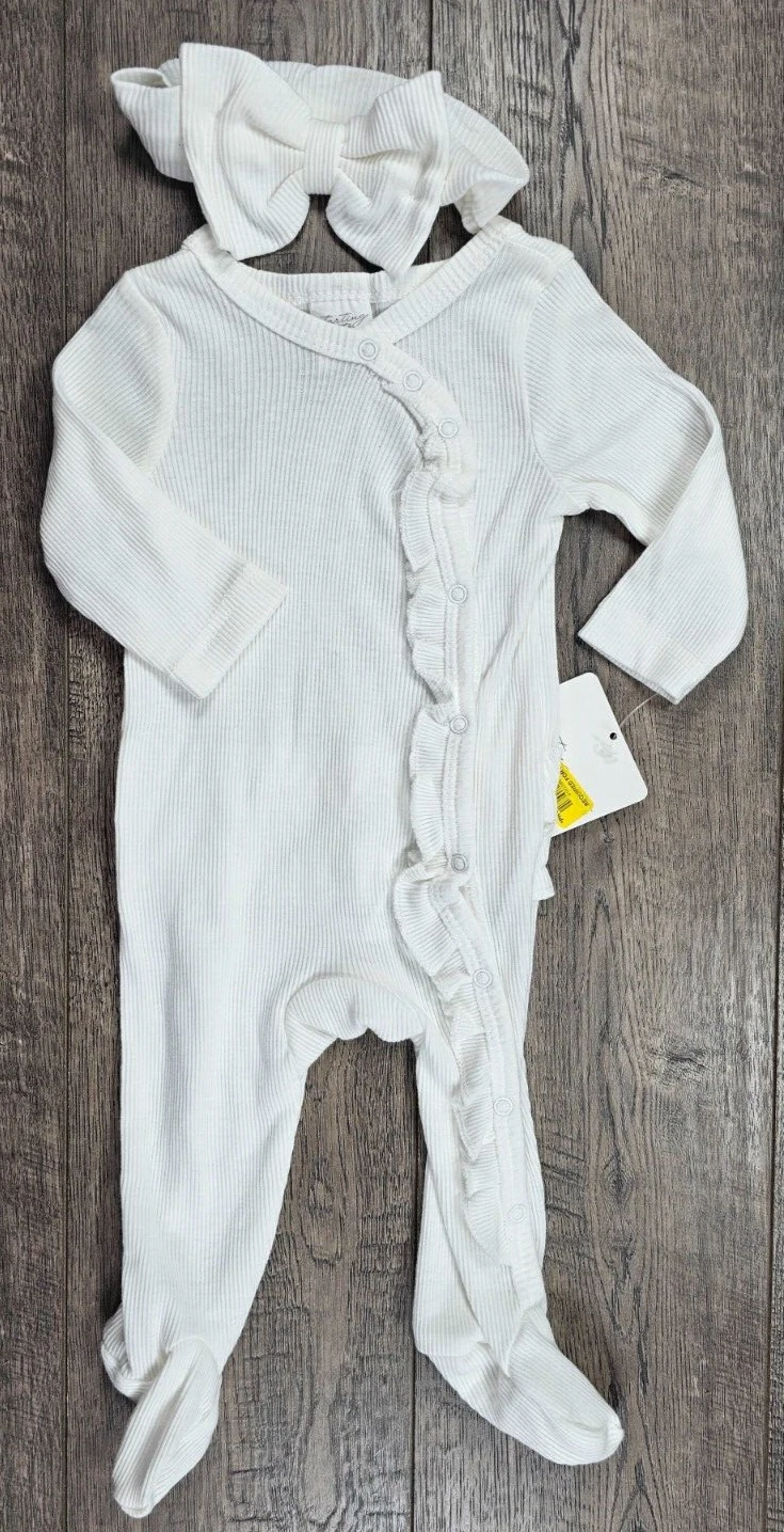 Baby Girl Clothes New Starting Out 3 Month 2pc White Ruffle Outfit & Headband