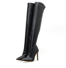 Women's High Heels Over The Knee Boots Faux Leather Pointy Toe Club Casual Shoes