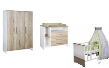 Set Kinderbett 70x140 Wickelkommode Schrank Umbauseiten Babyzimmer Weiß Schardt
