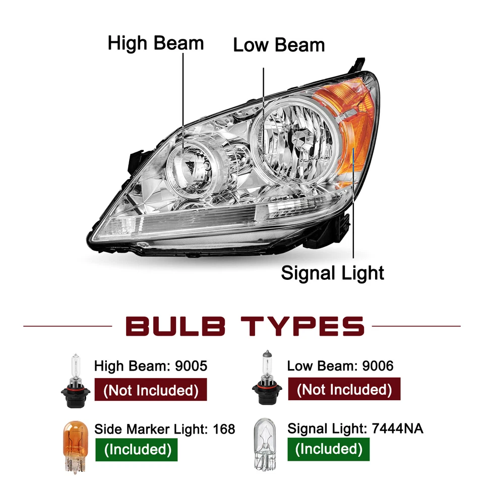 For 2005-2010 Honda Odyssey Chrome Housing Amber Corner Headlights Assembly Pair - Image 2 of 4