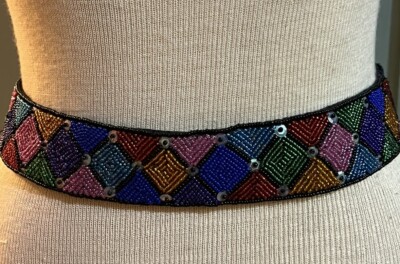 VTG Ginnie Johansen Belt Adjustable Beaded Sequin Vibrant  display picture 2