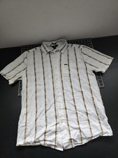 Volcom Men's L Hawaiian Shirt White Button Up Striped Print Classic Fit