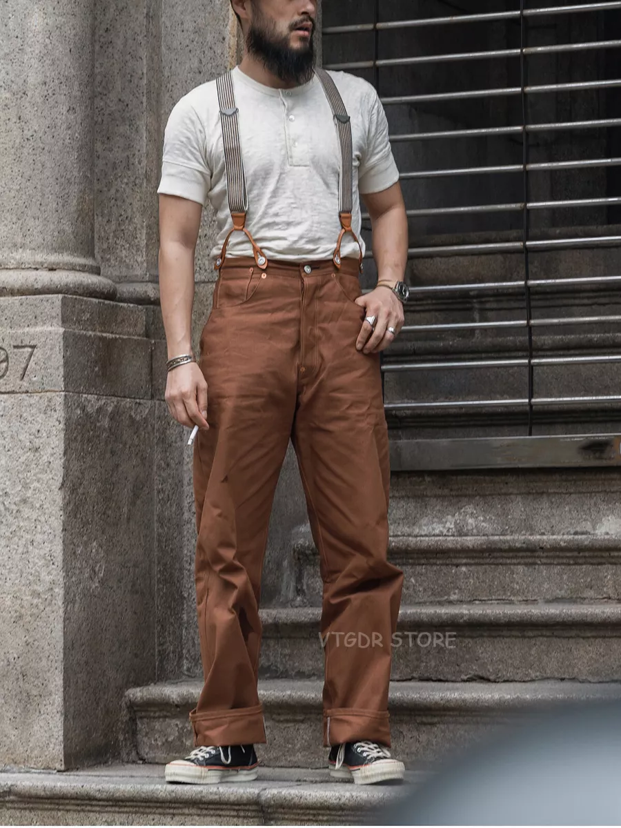 Retro Work Pants High Waist Loose Fit Workwear Trousers Brown | eBay