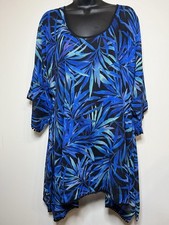 Lands' End X-Small 2-4 Tunic Cover Up Swim Dress Pullover Top Blue Sheer Fringe