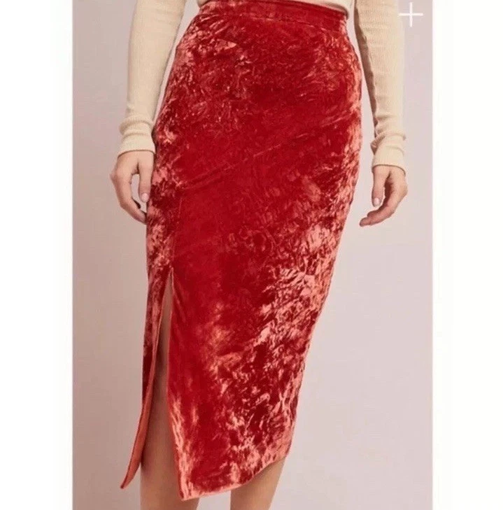 Falda midi de terciopelo aplastado Anthropologie Maeve forrada con abertura occidental boho naranja 0 Foto 2 de 4