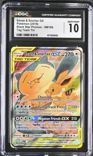 CGC 10 GEM MINT Eevee & Snorlax GX 2019 Black Star Promos SM169 Pokemon Card