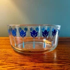 Vintage Pyrex Blue Tulip / Tuxedo Clear Glass Bowl