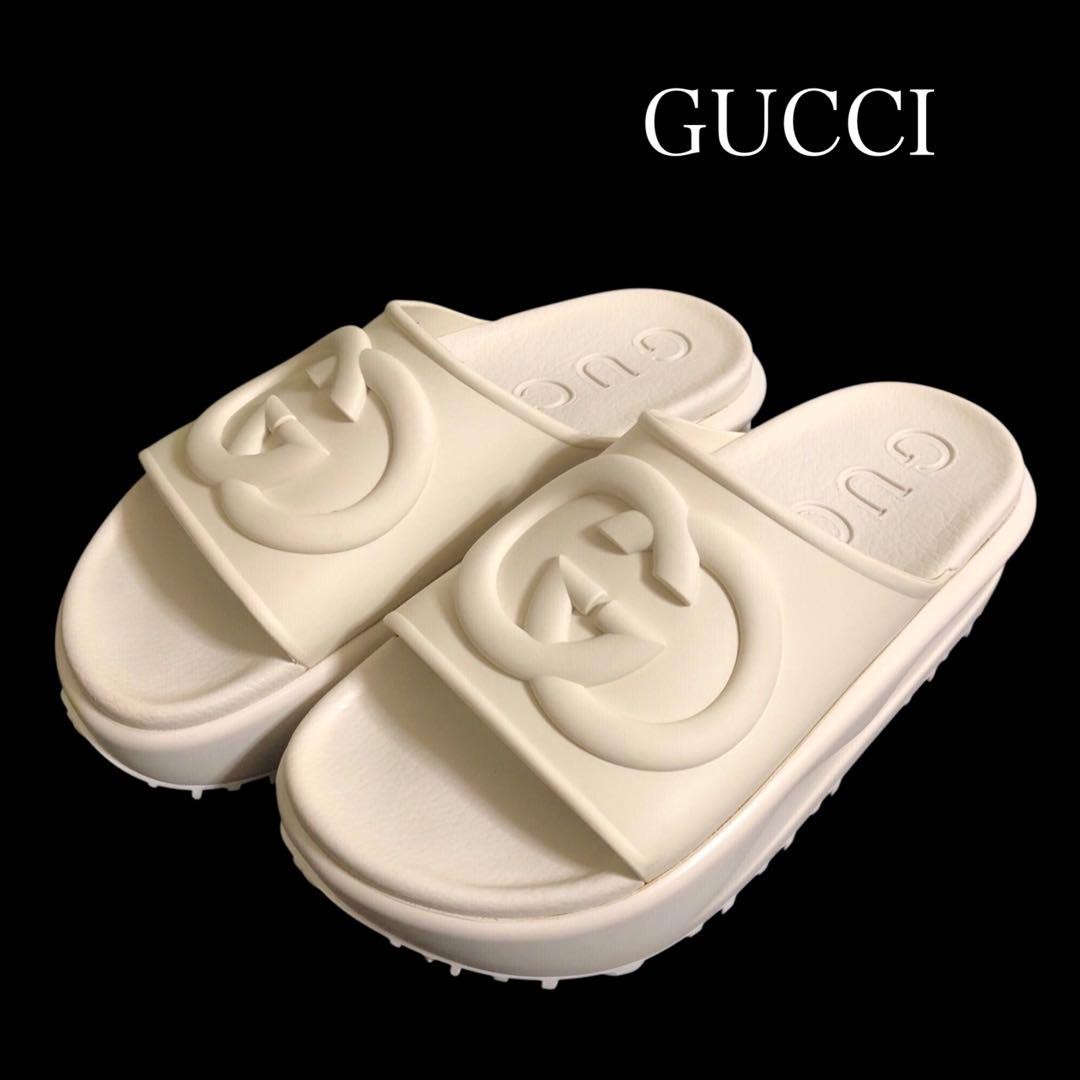 APL GUCCI Sandali Mules Frat ad incastro gomma avorio EU37 US7 90631c
