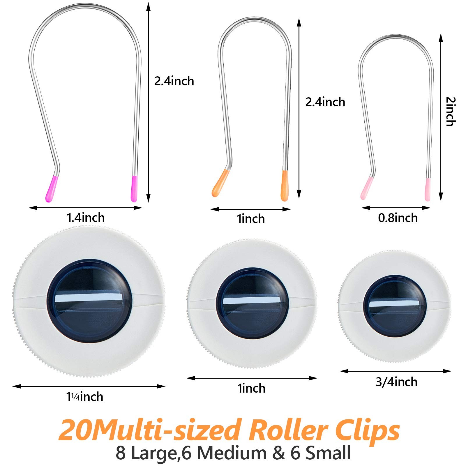20 Pcs Assorted Hot Roller Clips Replacement Fits Most Sized Rollers Curlers