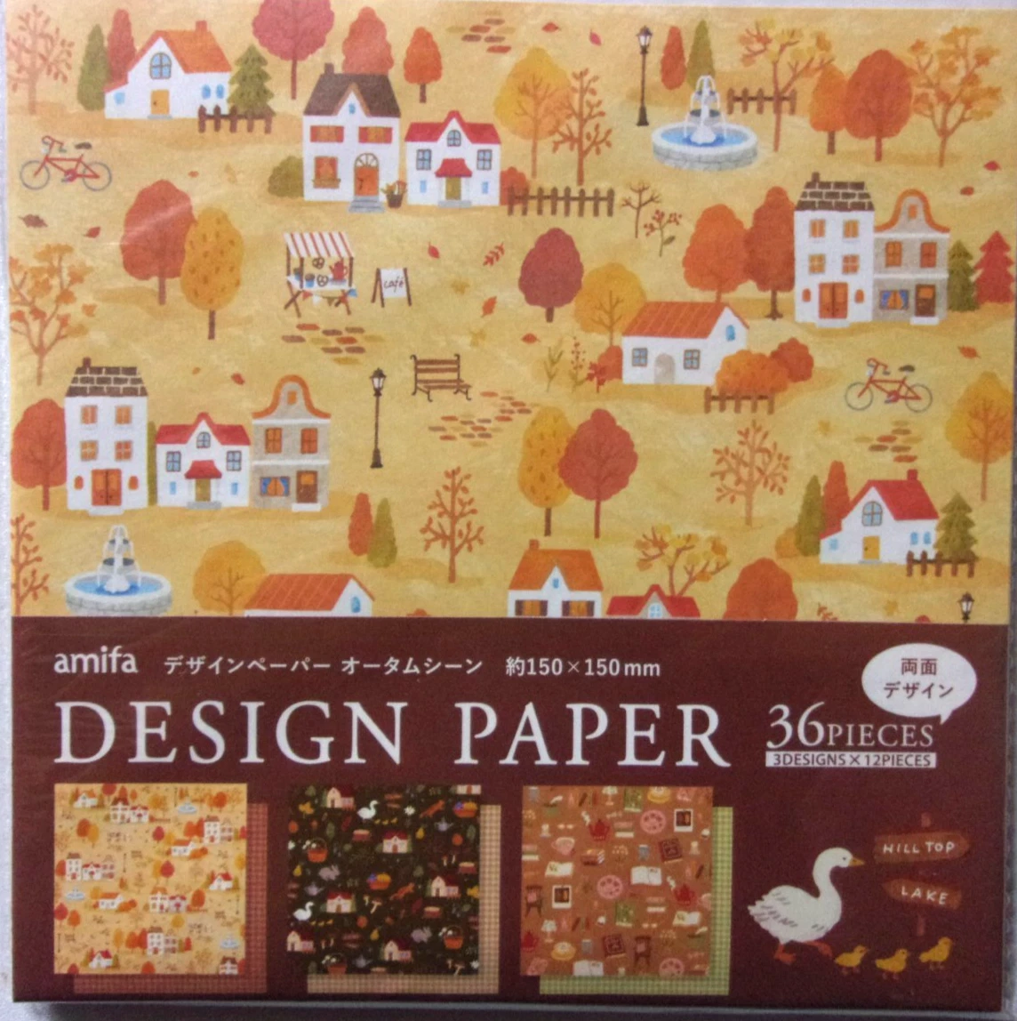 Papel Origami Amifa Otoño Escena Doble Cara Diseño 3 Japón 36 Hojas