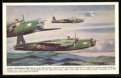 Künstler-AK Vickers-Armstrongs Wellington II, Britische Kampfflugzeuge im Staff 