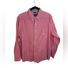 Chaps Pink Striped Easy Care Cotton Button Down Shirt Men's Size Large