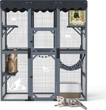 72 Inches Wood Catio Outdoor Multi-Level Cat Enclosure with Waterproof Roof