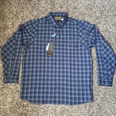 Orvis Active Fit Shirt Men Large, Long Sleeve Blue Plaid Button Down UPF 40, NWT