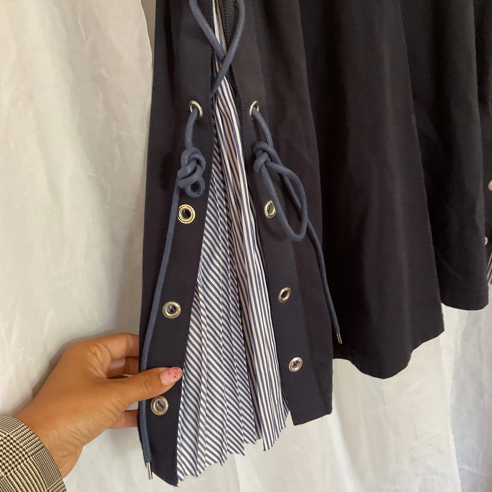 Abito camicia Sacai righe stringate pieghe taglia 2 cotone blu navy made in Japan