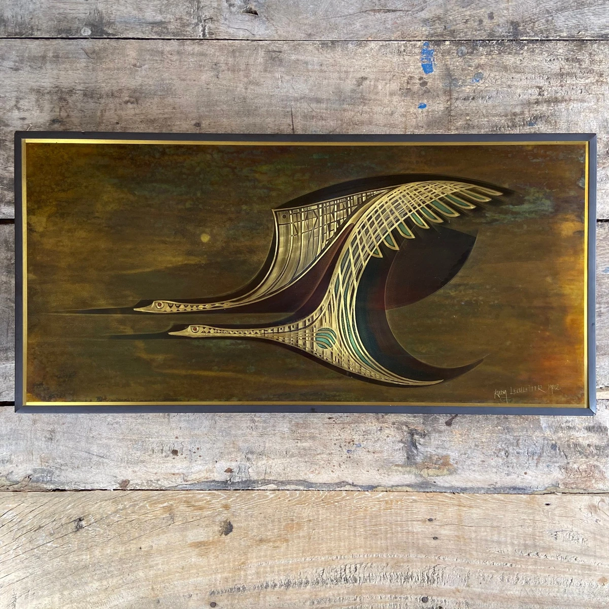 Brutalist Brass & Metal Wall Art Picture Rudy Lechleiter Canada Flying Geese '82