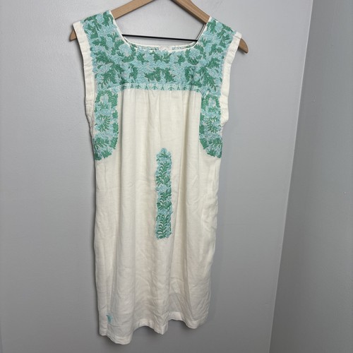 J.Marie Sleeveless White Embroidered Floral Linen Blend Mini Dress Lined Size XS