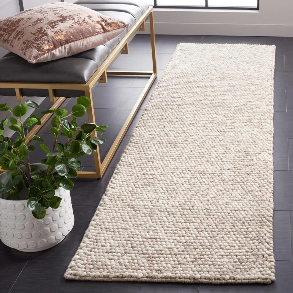 Natura Collection Runner Rug - 2'3" x 8', Beige, Handmade Wool Blend, Texture... - Image 2 of 4